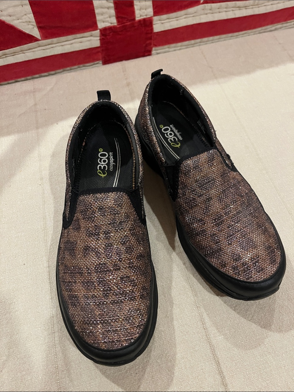 Easy Spirit Women's Brown Leopard-Texture Slip-On Loafers